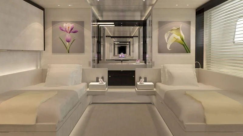 a room with white couches aboard NAUTILUS Yacht for Sale