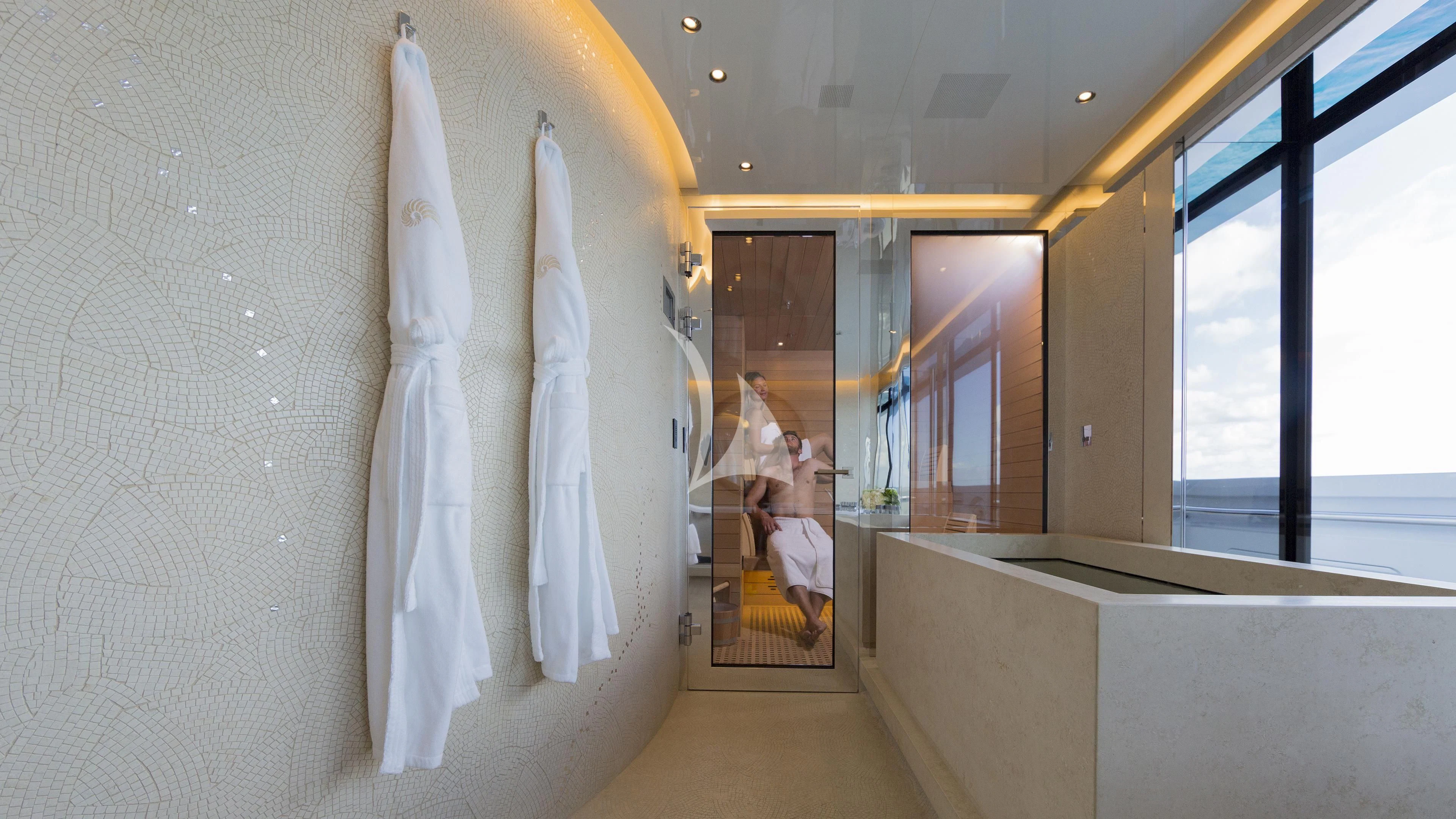 a white dress on a wall aboard NAUTILUS Yacht for Sale