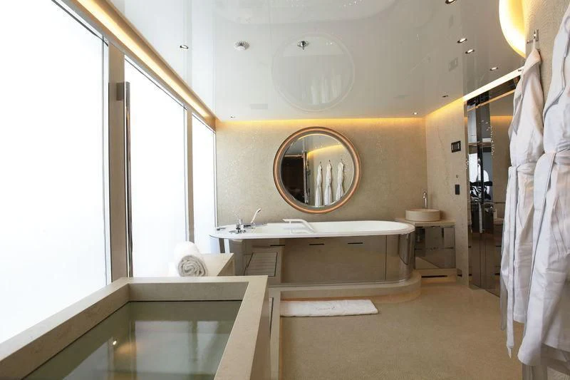 a bathroom with a large mirror aboard NAUTILUS Yacht for Sale