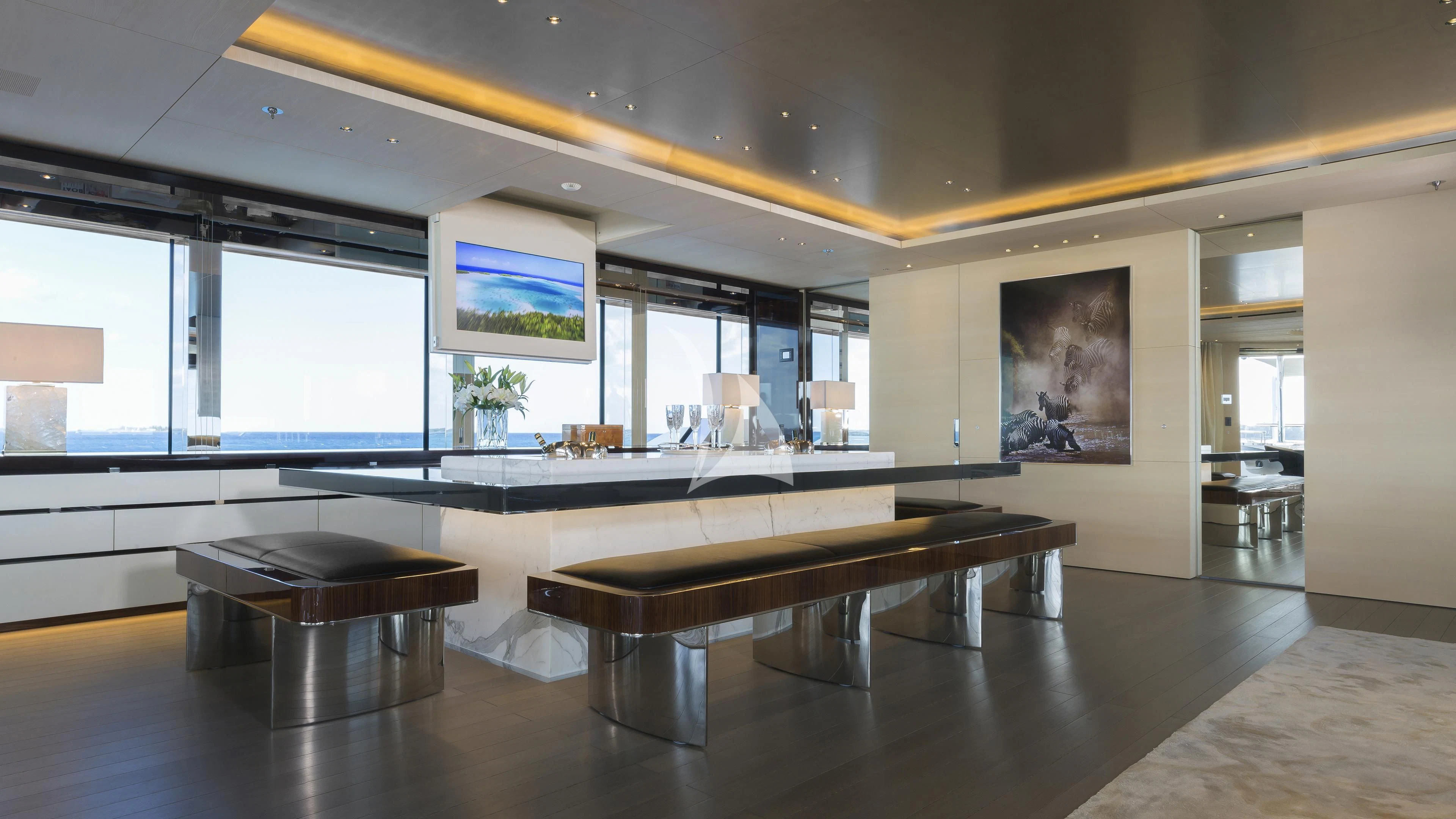 a large kitchen with a large island aboard NAUTILUS Yacht for Sale