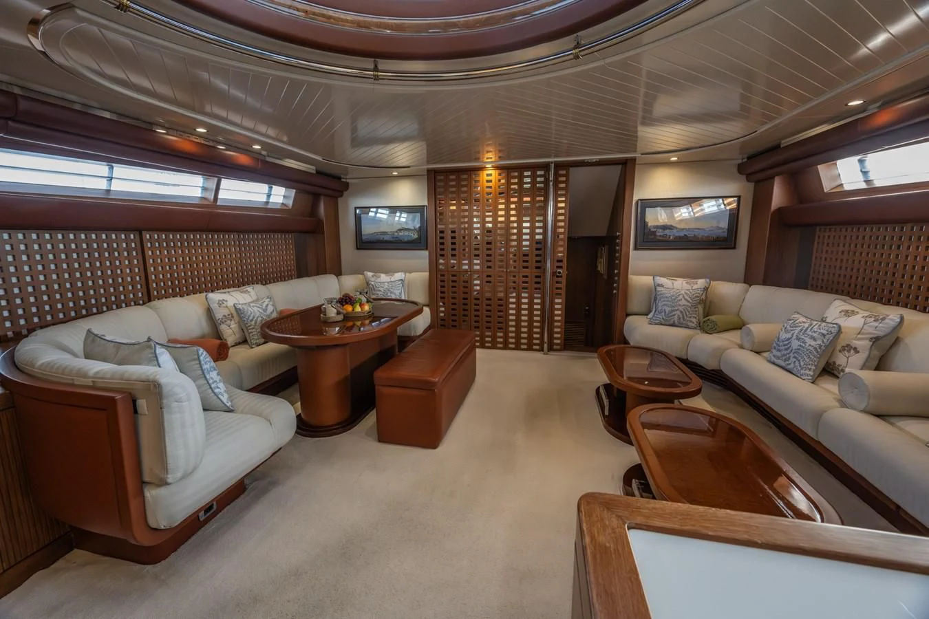 a large living room with a large window aboard LA CATTIVA 1 Yacht for Sale