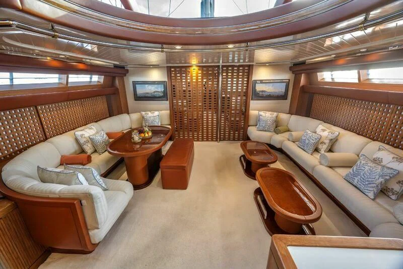 a large living room with a large window aboard LA CATTIVA 1 Yacht for Sale