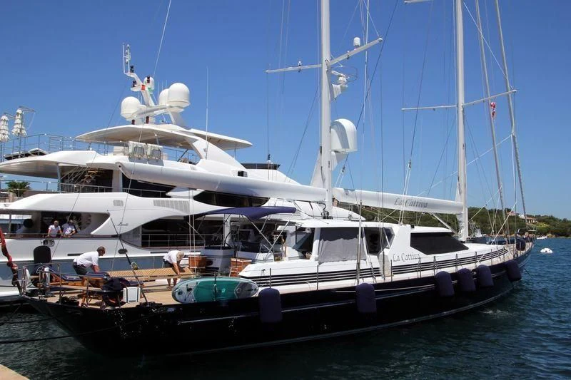 a boat with a group of people on it aboard LA CATTIVA 1 Yacht for Sale