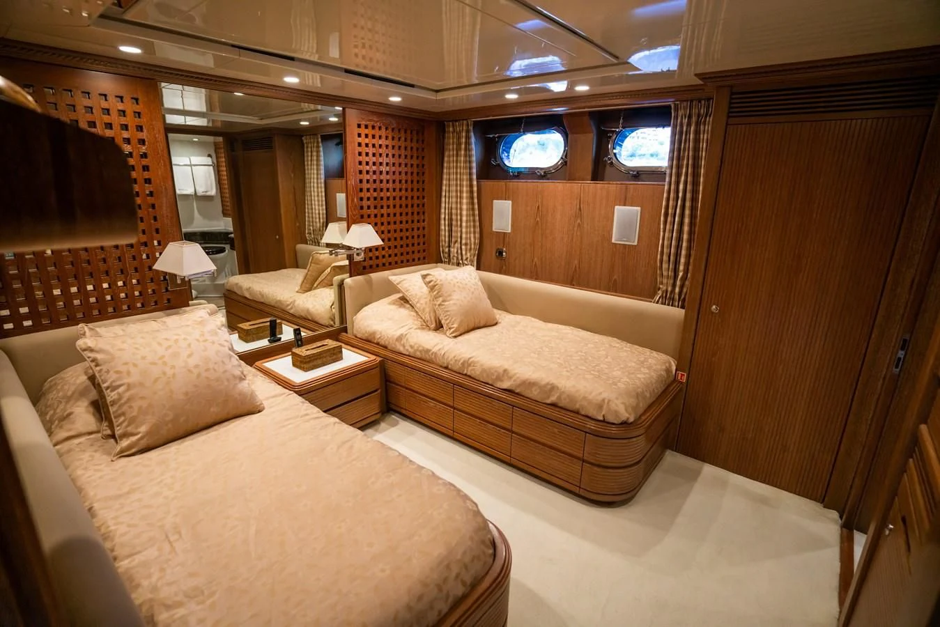 a room with a bed and a couch aboard LA CATTIVA 1 Yacht for Sale