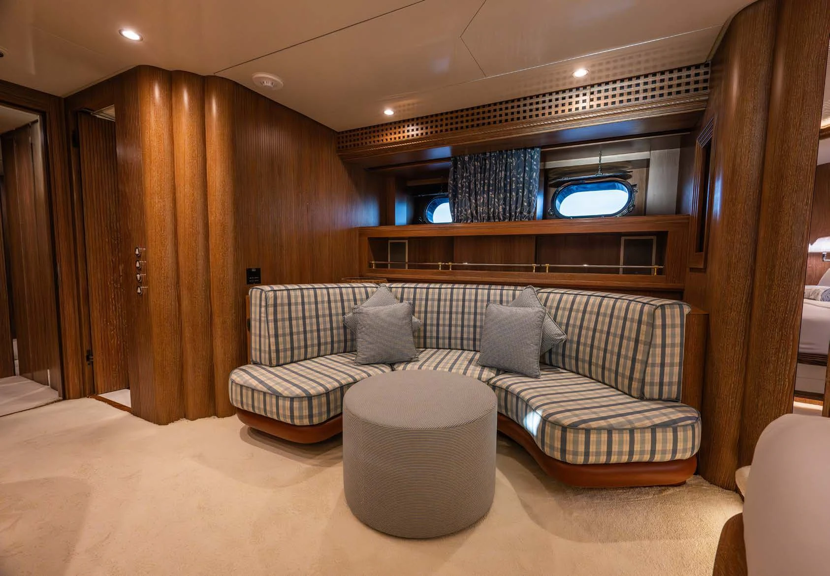 a couch in a room aboard LA CATTIVA 1 Yacht for Sale