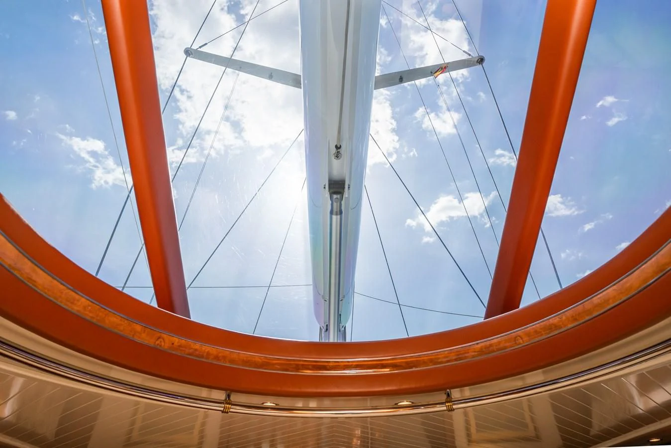 a wooden bridge with a large arch aboard LA CATTIVA 1 Yacht for Sale