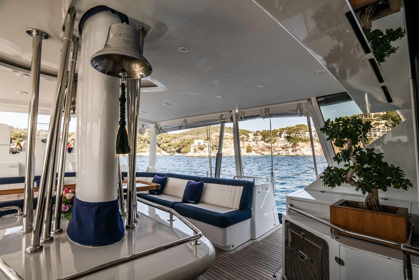 a living room with a large window aboard LA CATTIVA 1 Yacht for Sale