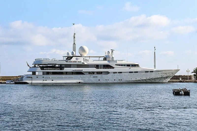 a large white ship aboard IL VAGABONDO Yacht for Sale