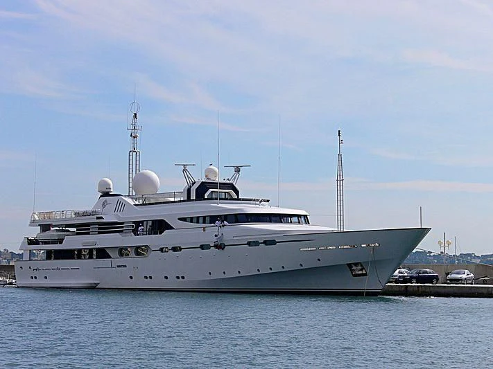 a white yacht in the water aboard IL VAGABONDO Yacht for Sale