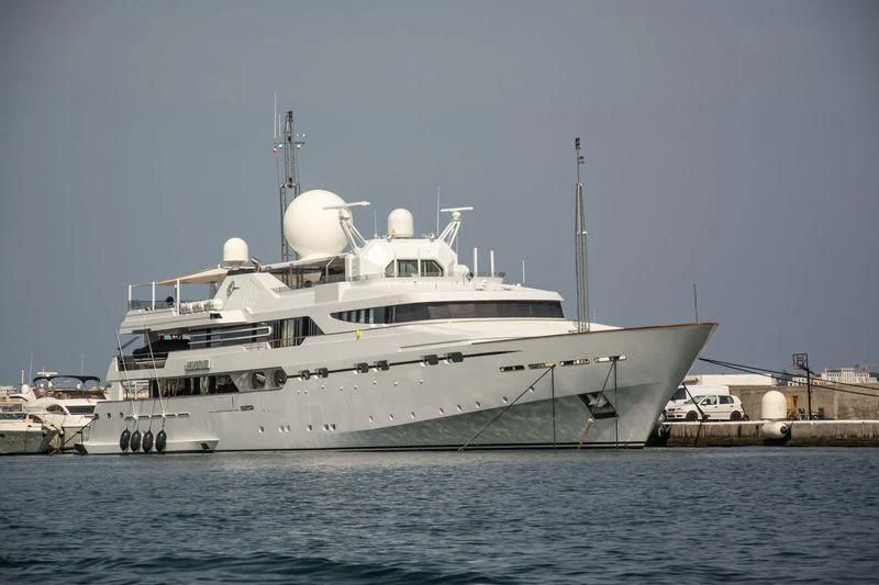 a large white ship aboard IL VAGABONDO Yacht for Sale
