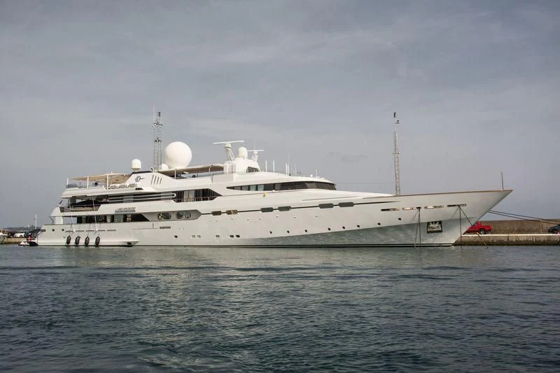 a large white ship aboard IL VAGABONDO Yacht for Sale