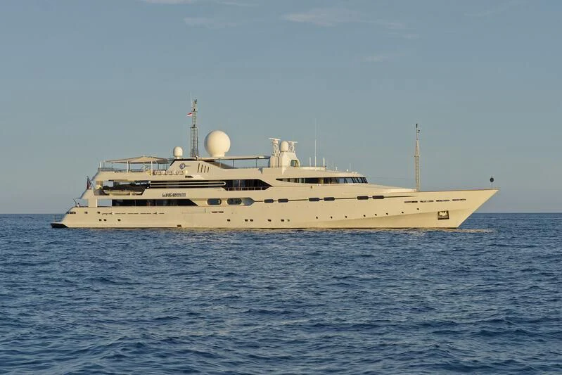 a large ship in the water aboard IL VAGABONDO Yacht for Sale