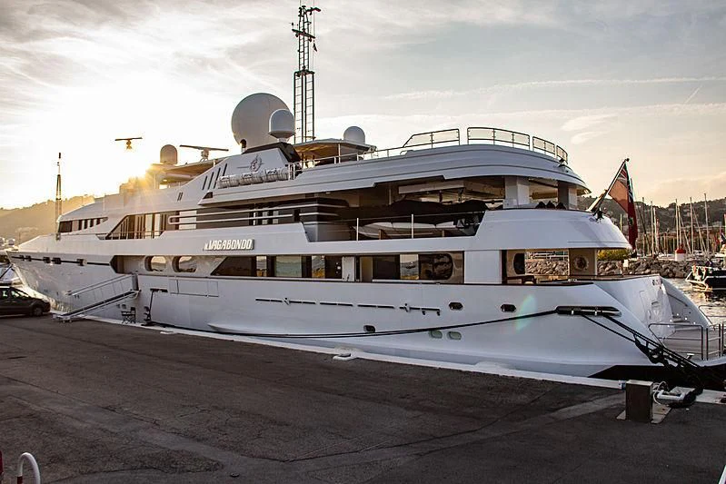 a large white boat aboard IL VAGABONDO Yacht for Sale