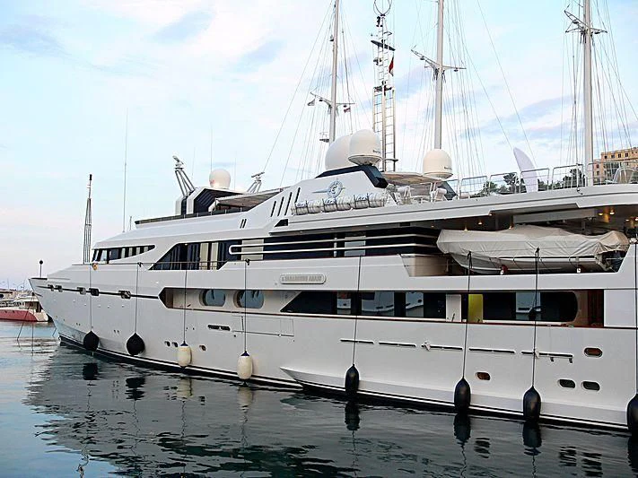 a white yacht in the water aboard IL VAGABONDO Yacht for Sale