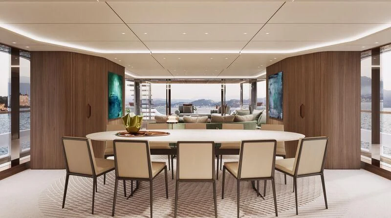 a room with a table and chairs aboard ASANTE Yacht for Sale