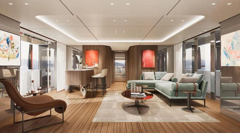 a living room with a couch and a table aboard ASANTE Yacht for Sale