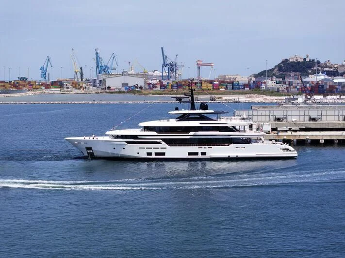 a white boat on the water aboard ASANTE Yacht for Sale