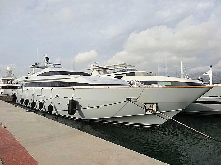 a white yacht parked on a dock aboard A6M ZERO Yacht for Sale