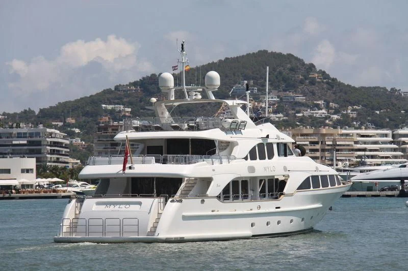 a white yacht in the water aboard FRISH Yacht for Sale