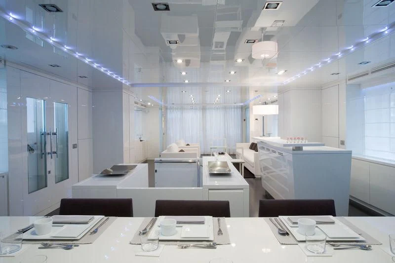 a large white and blue office aboard FRISH Yacht for Sale