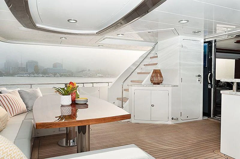 a kitchen and living room aboard VARIABLE Yacht for Sale