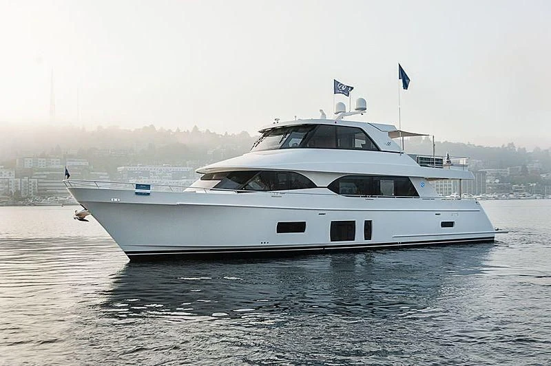 a white yacht on the water aboard VARIABLE Yacht for Sale