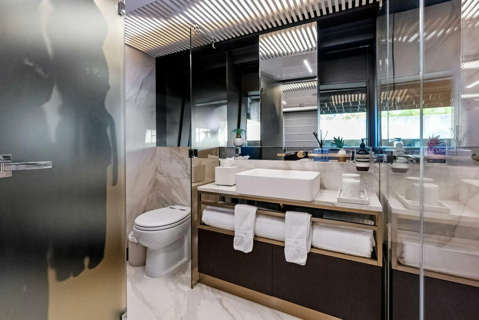 a bathroom with a sink and toilet aboard INEA Yacht for Sale