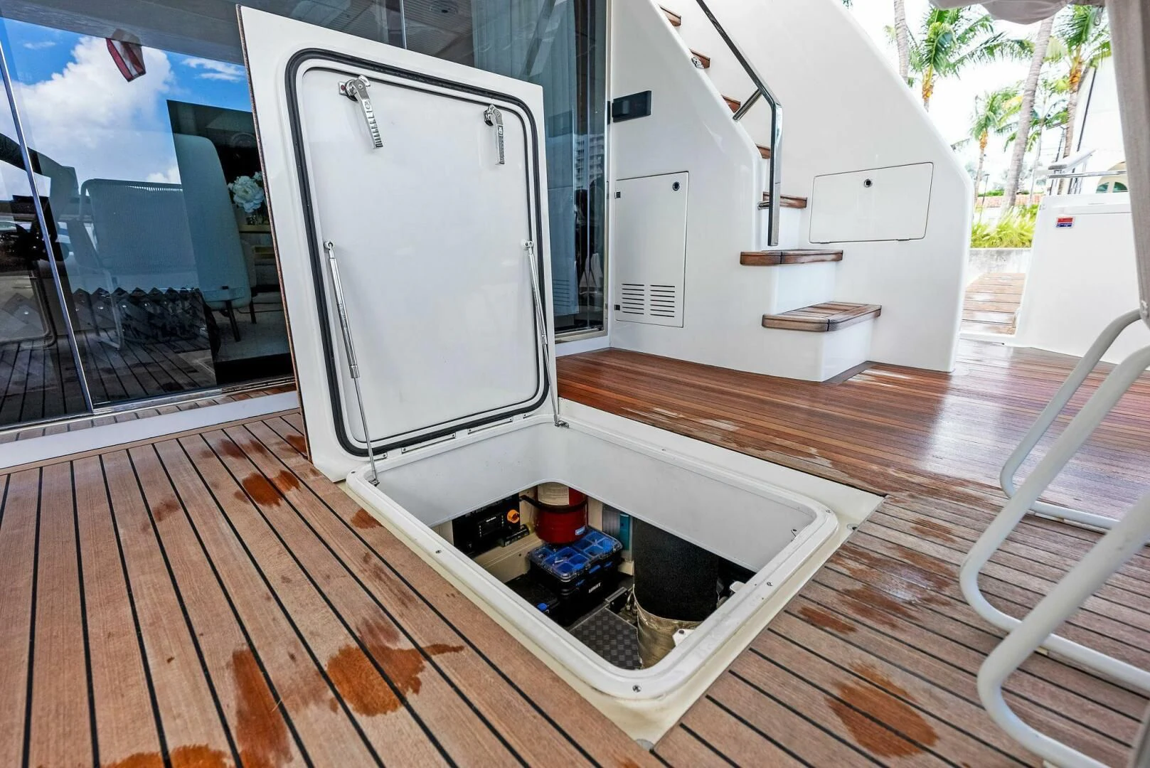 a white refrigerator on a deck aboard INEA Yacht for Sale