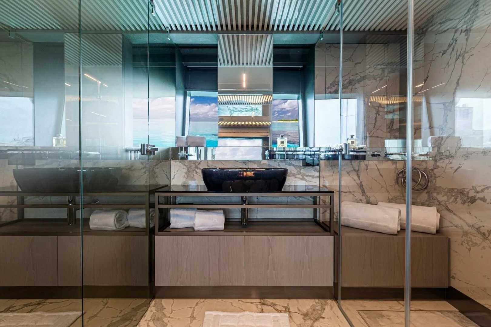 a room with a couch and a table aboard INEA Yacht for Sale