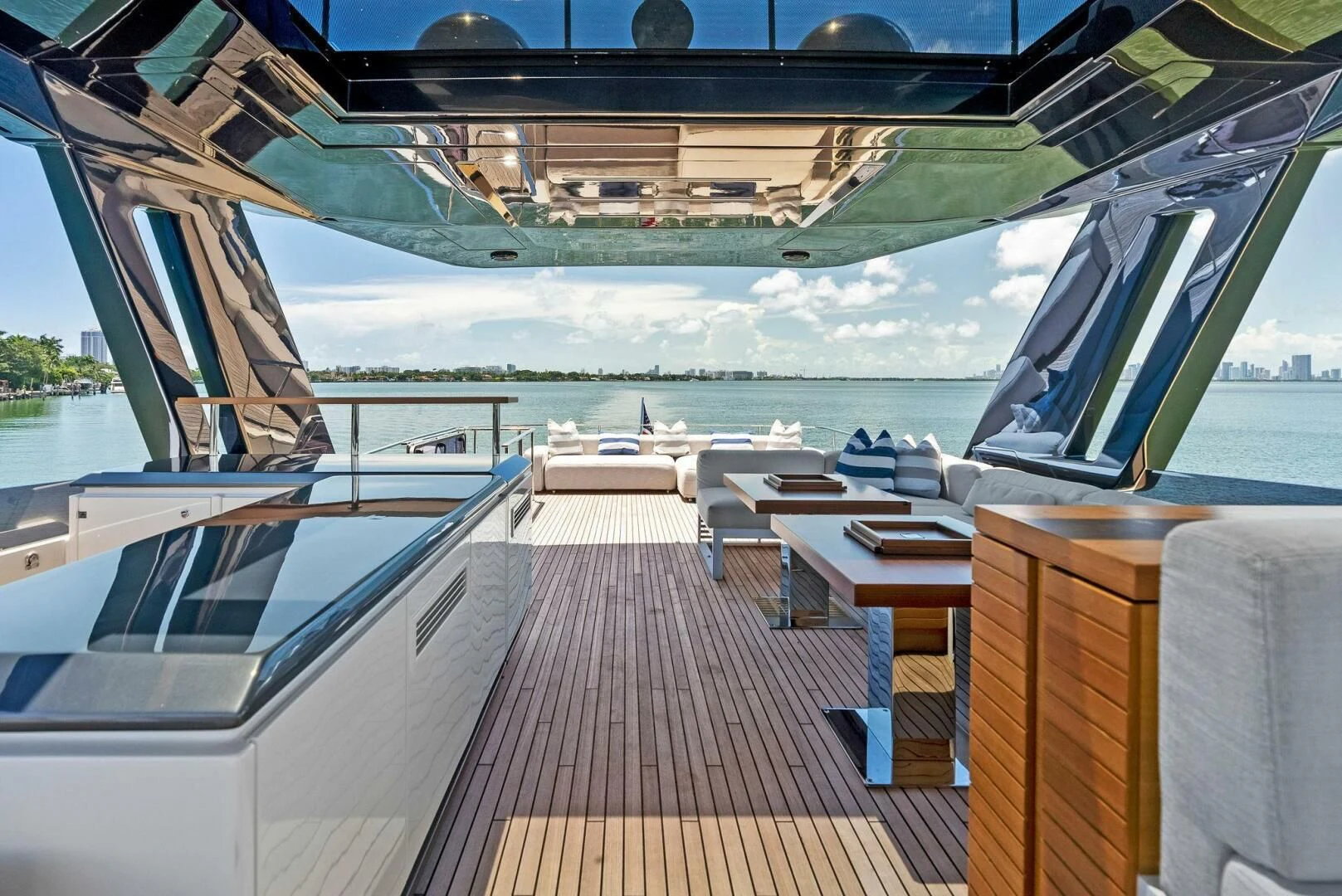 a deck with a boat and a dock aboard INEA Yacht for Sale