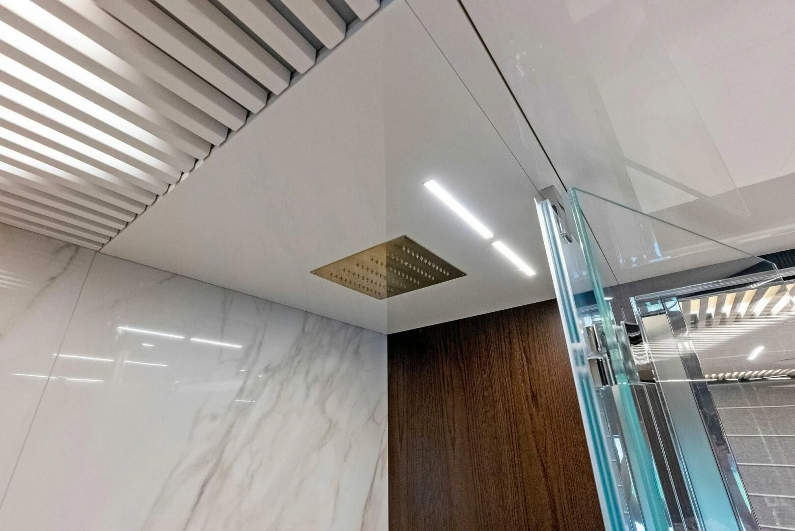 a hallway with a few doors aboard INEA Yacht for Sale