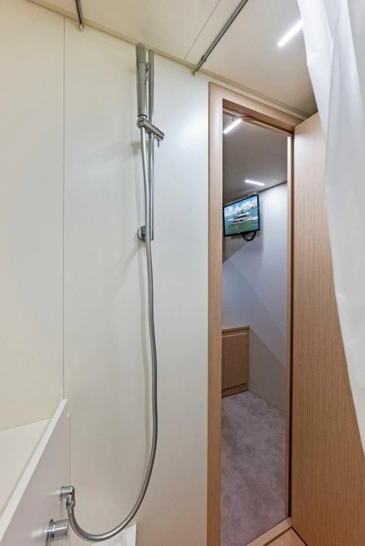 a bathroom with a shower unit aboard INEA Yacht for Sale
