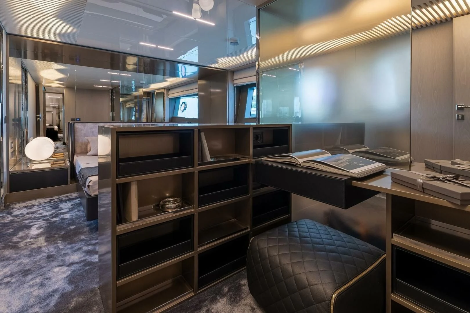 a room with a desk and a chair aboard INEA Yacht for Sale