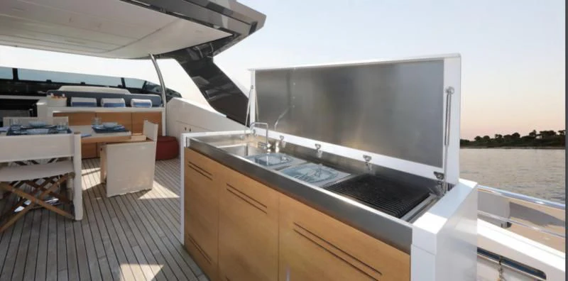 a kitchen with a large oven aboard COBANA Yacht for Sale