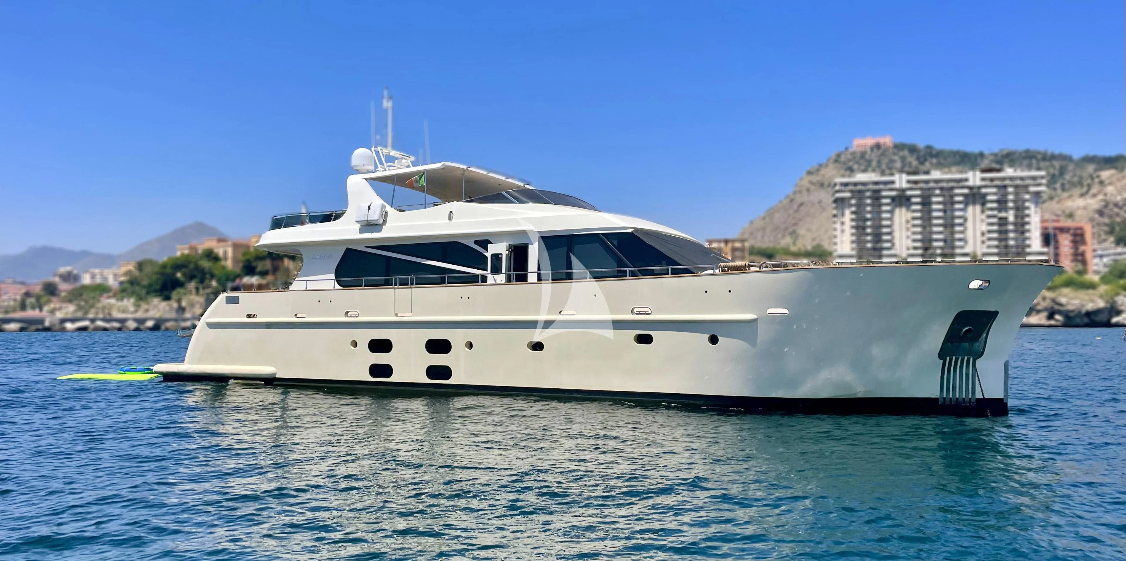 a white yacht in the water aboard ARIA Yacht for Sale