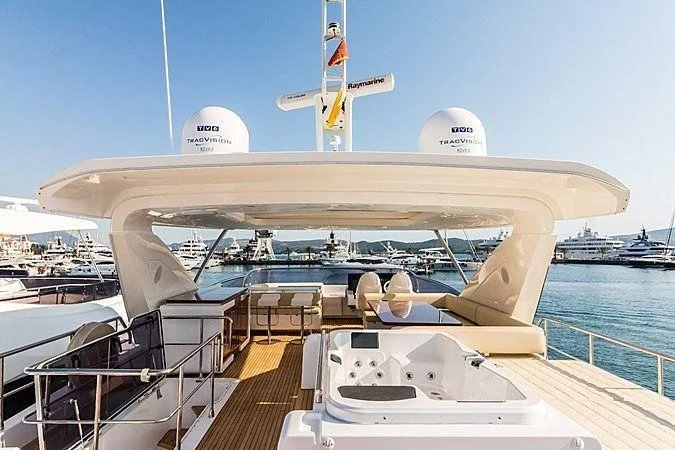 a boat with a satellite on it aboard LENA Yacht for Sale