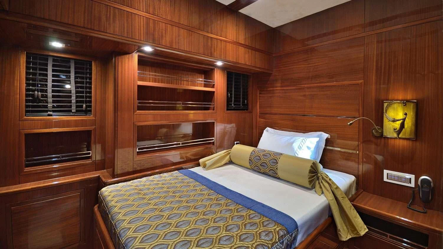 a couple of beds in a wooden cabin aboard G GIRL Yacht for Sale