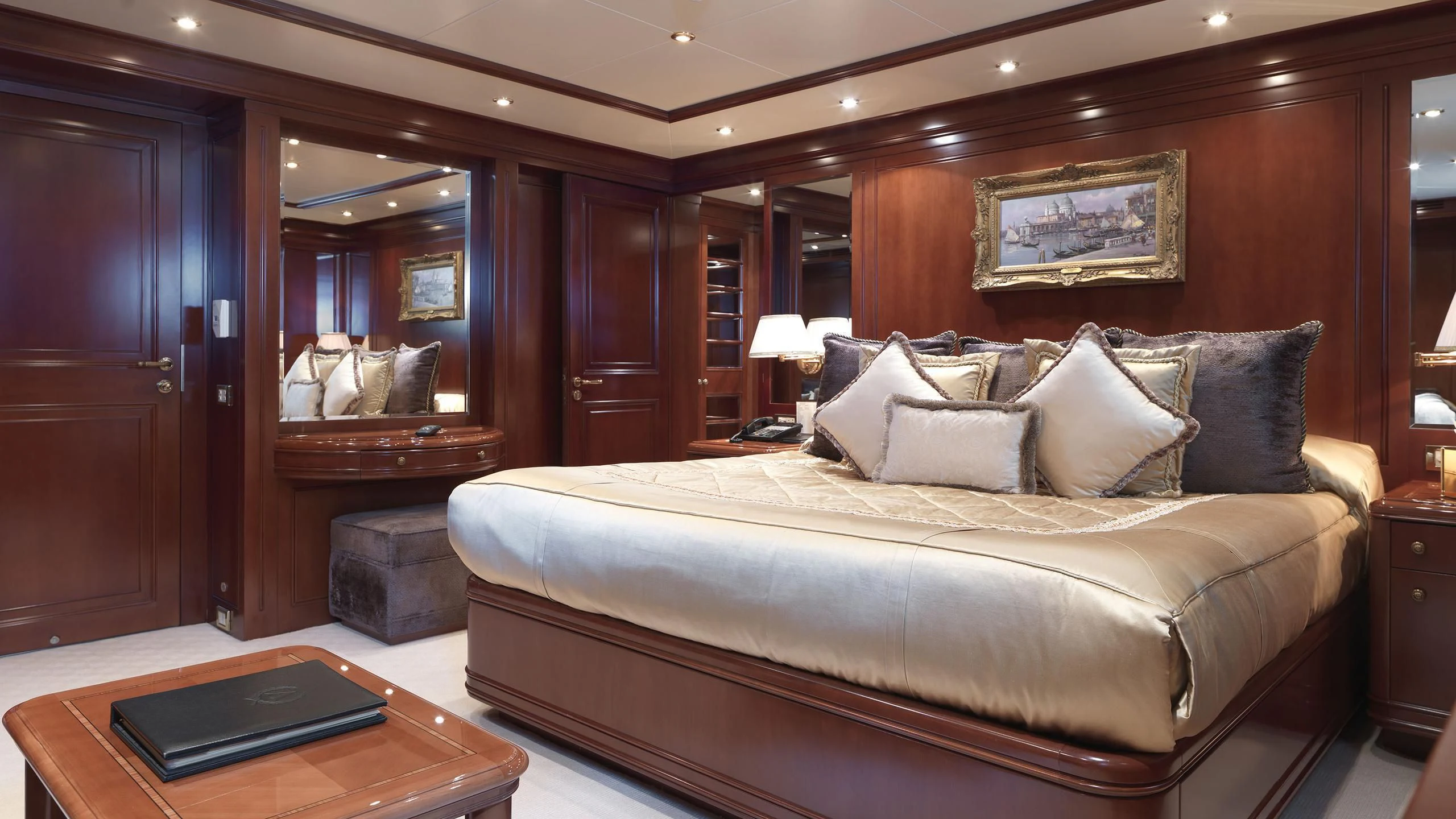a bed in a hotel room aboard APOGEE Yacht for Sale