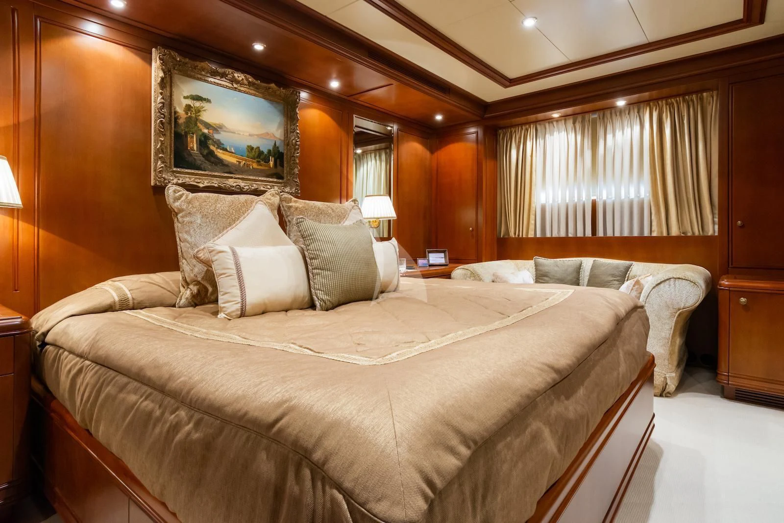 a bed with pillows aboard APOGEE Yacht for Sale