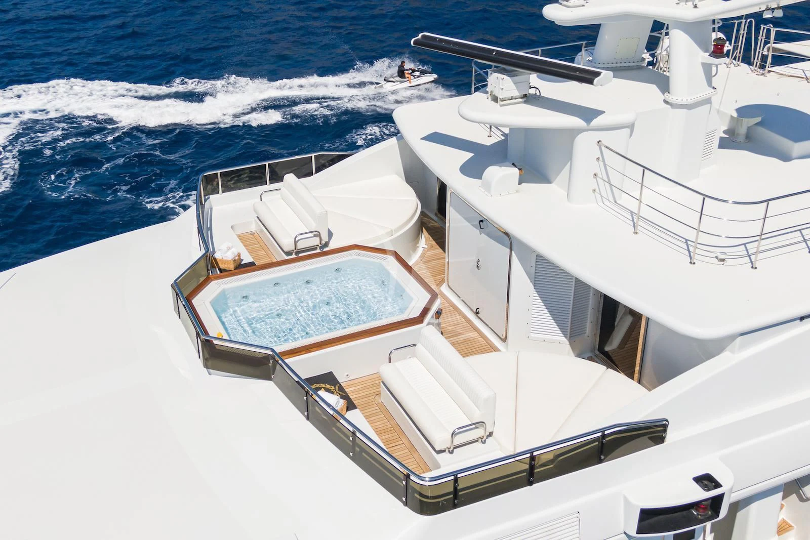 a space ship in the water aboard APOGEE Yacht for Sale