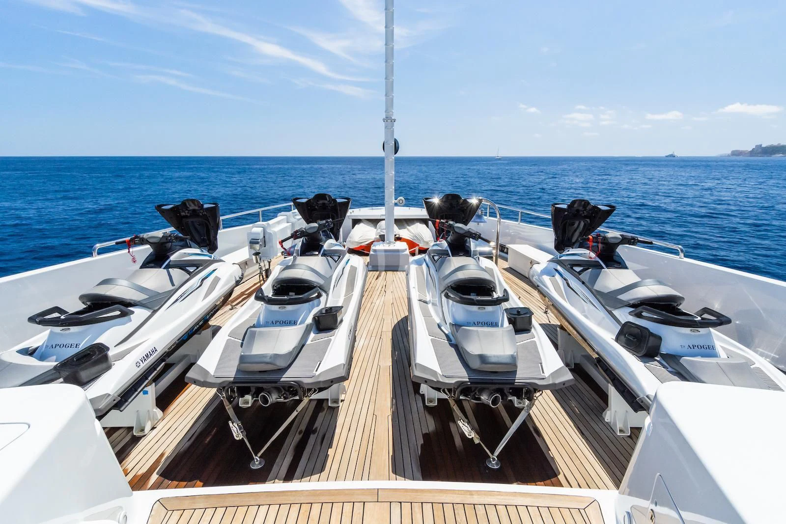 a boat with many seats aboard APOGEE Yacht for Sale