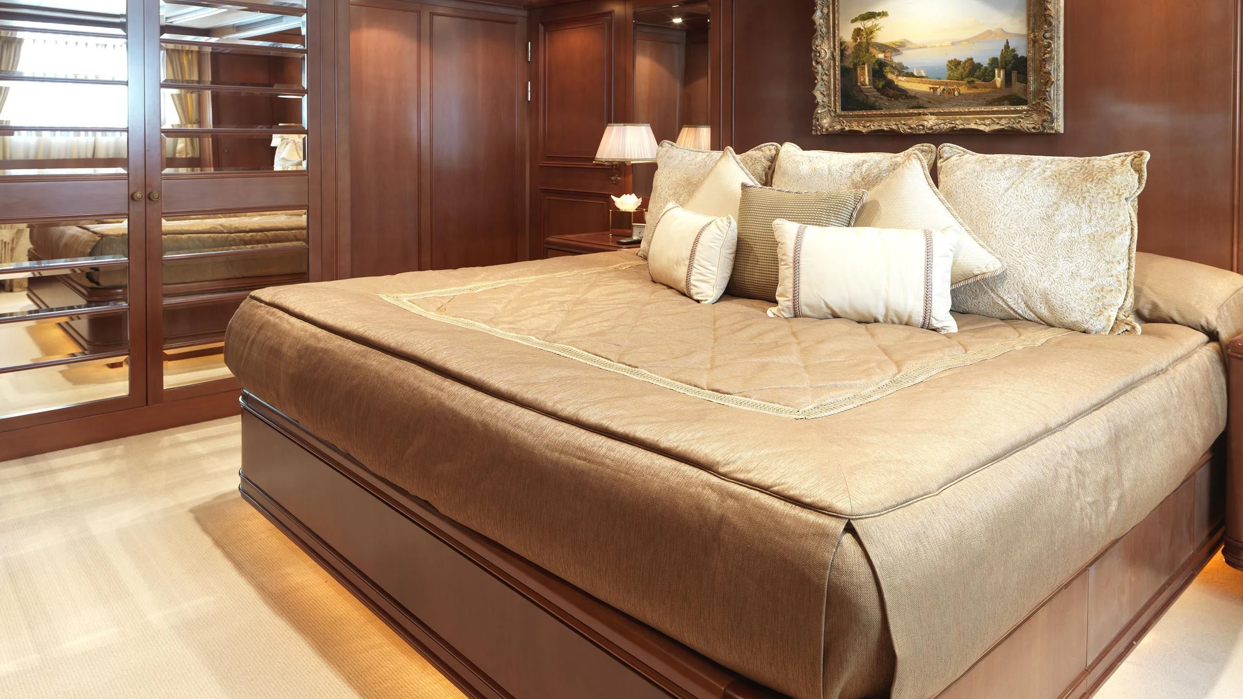 a bed with a large bed aboard APOGEE Yacht for Sale