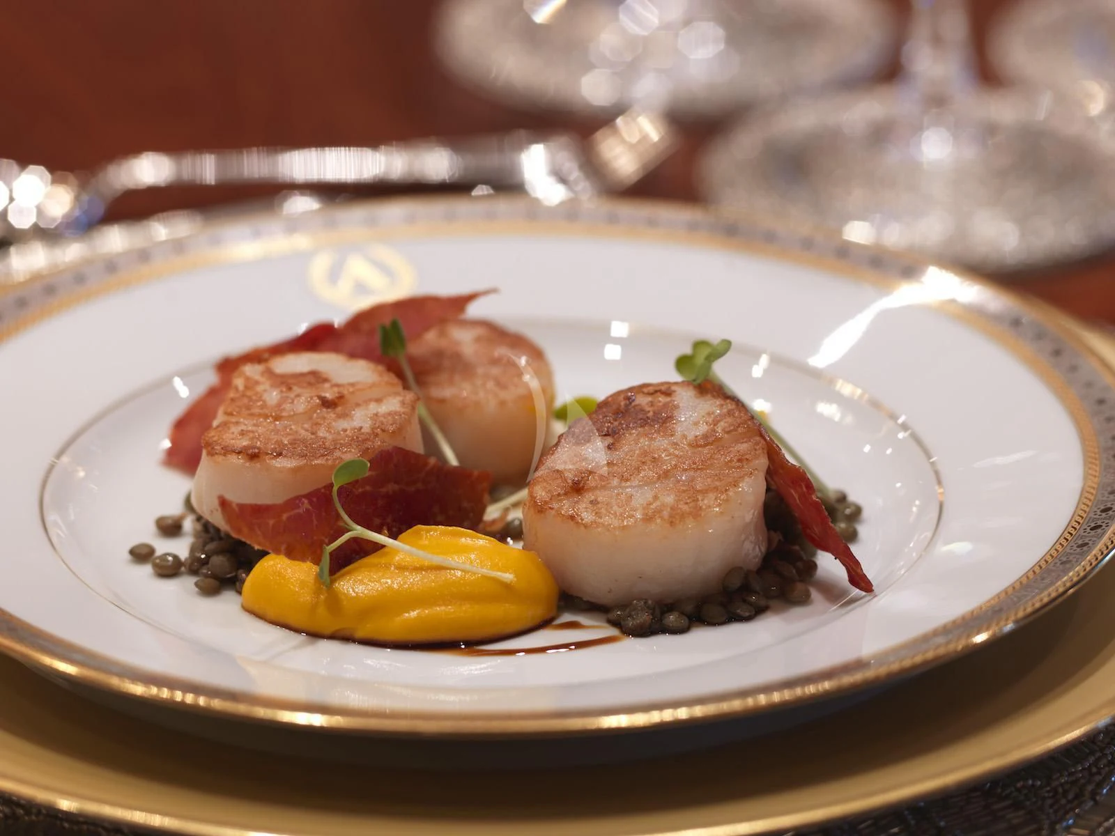 a plate of food aboard APOGEE Yacht for Sale