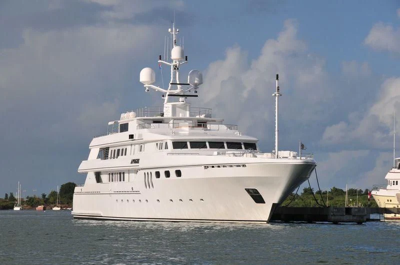 a large white ship aboard APOGEE Yacht for Sale
