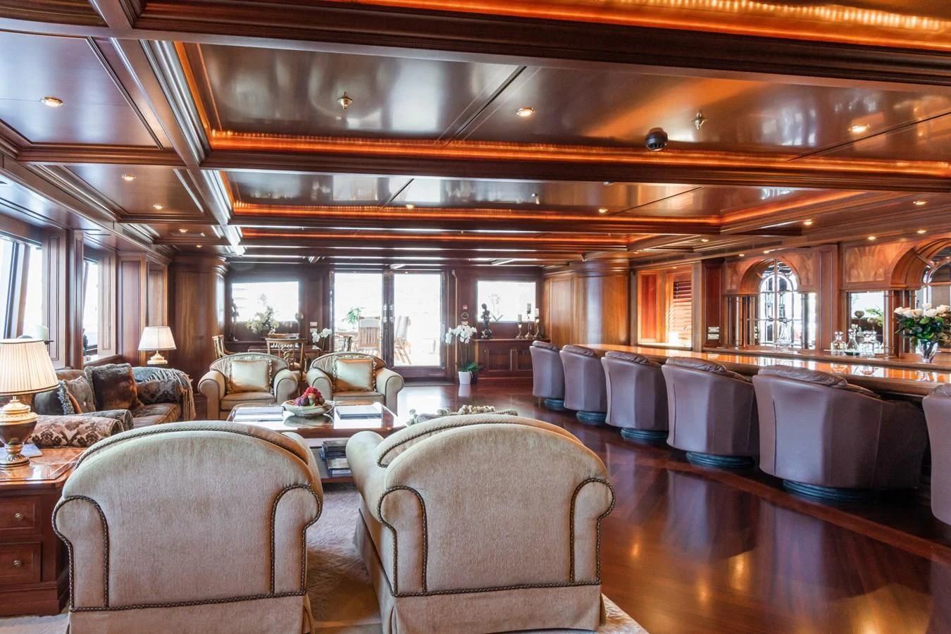 a large room with a large window aboard APOGEE Yacht for Sale