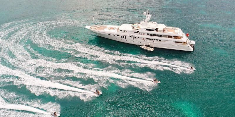 a boat on the water aboard APOGEE Yacht for Sale