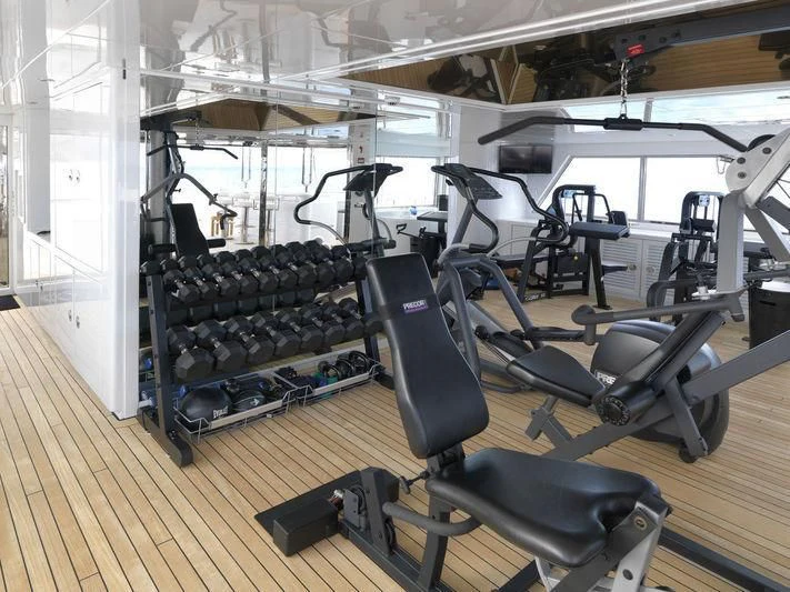 gym with exercise equipment aboard APOGEE Yacht for Sale