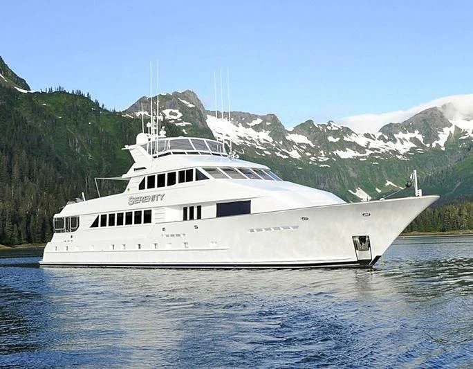 a white yacht in the water aboard SERENITY Yacht for Charter
