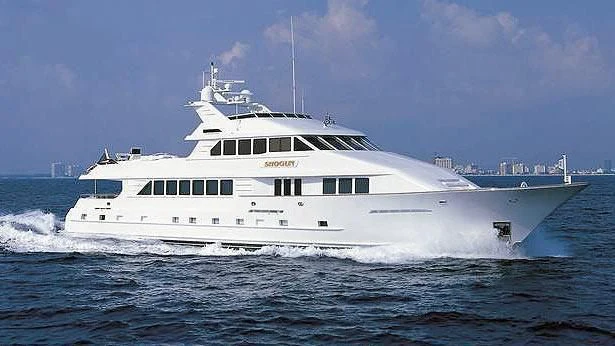a large white boat aboard SERENITY Yacht for Charter
