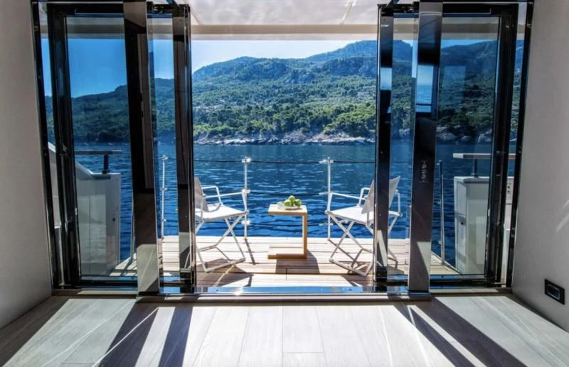a room with a view of mountains aboard PALOMA Yacht for Sale